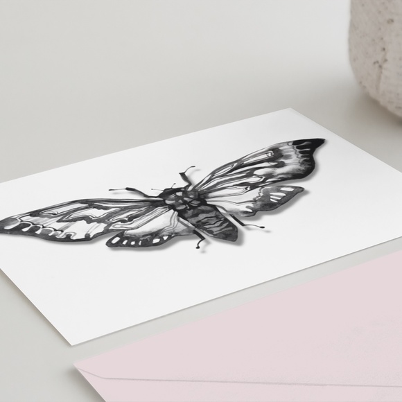 Watercolor Moth Wall Art Black And White Print Poster Unframed - Picture 4 of 6